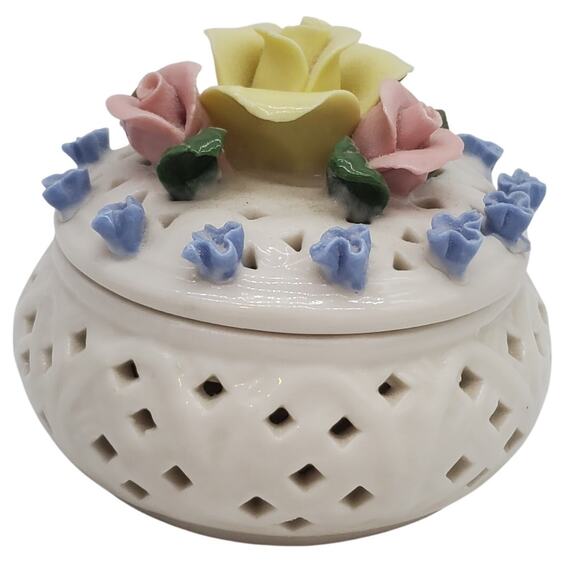 Floral Trinket Box - 4" - Picture 1 of 6
